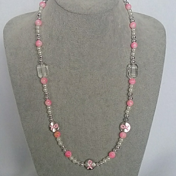 Occasion Creations Co Jewelry - Breast cancer awareness beaded necklace